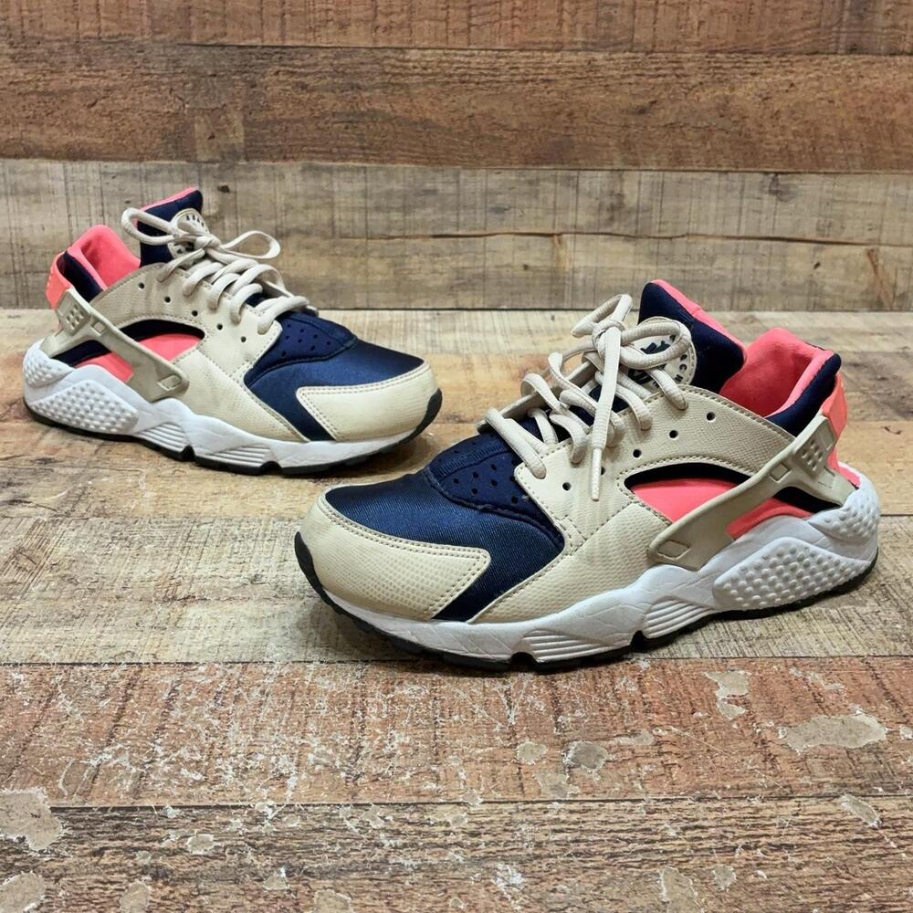Nike Air Huarache Shoes Womens Size 8 39 Beige Navy Mesh Sneaker 634835-111